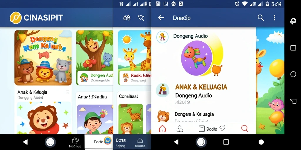 Tampilan antarmuka CINASIPIT yang menarik dan interaktif untuk Dongeng Audio.