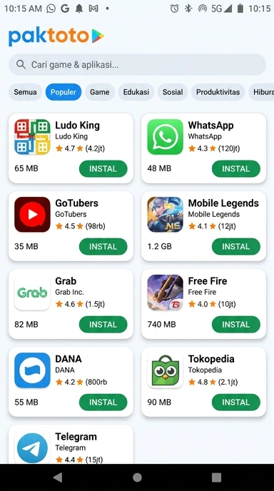 Tampilan katalog aplikasi paktoto