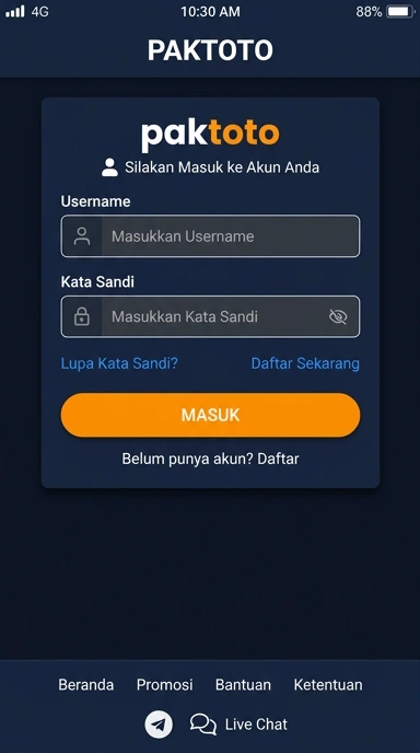 Tampilan halaman login paktoto